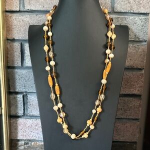 Vintage bohemian wood, glass and seed bead necklace